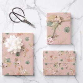 Pampas Grass & Blume auf Tee Rose Rosa Geschenkpapier Set