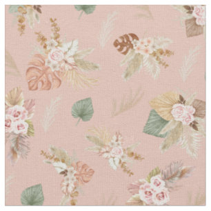 Pampas Grass & Blume auf Tee Rose Rosa Stoff