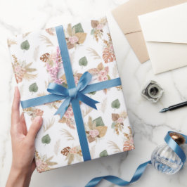 Pampas Grass & Blume auf Weiß Geschenkpapier