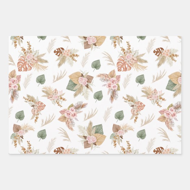 Pampas Grass & Blume auf Weiß Geschenkpapier Set (Vorderseite 2)