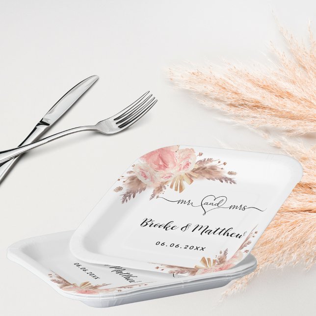 Pampas grass Blume mr mrs heart boho Hochzeit Pappteller (Von Creator hochgeladen)