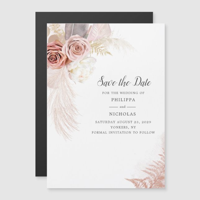 Pampas Grass Blumenschrift Wedding Save the Date Magneteinladung (Vorne/Hinten)