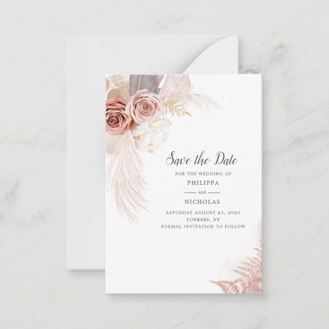 Pampas Grass Blumenschrift Wedding Save the Date Mitteilungskarte (Vorderseite)