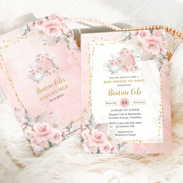 Pampas Grass Blush Blumentee Party Babydusche Einladung (Von Creator hochgeladen)