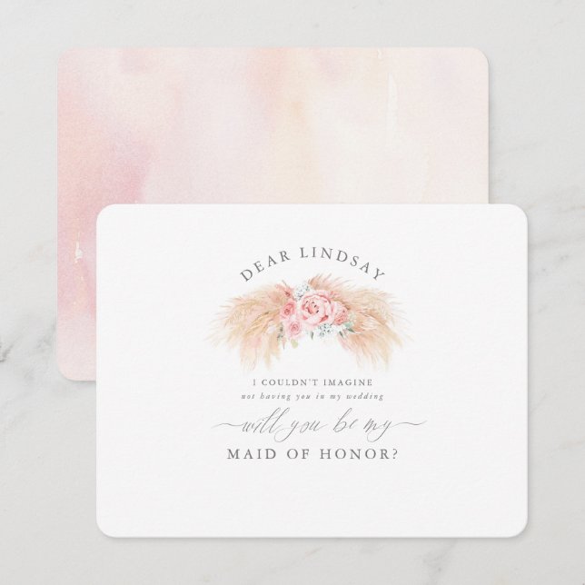 Pampas Grass Blush Bridesmaid Vorschlag zur Einlad Einladung (Vorne/Hinten)
