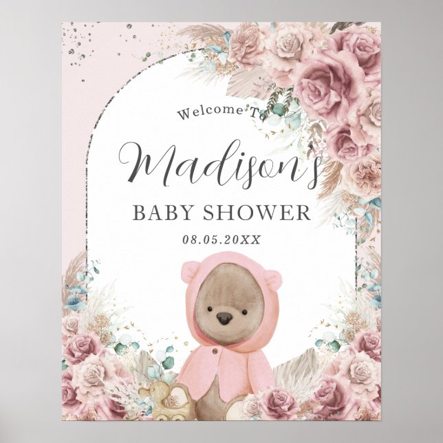 Pampas Grass Blush Niedlich Teddy Bear Arch Poster (Vorne)