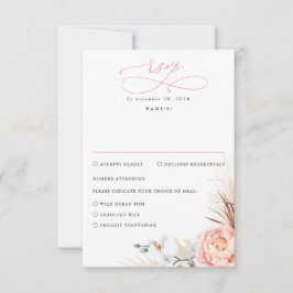 Pampas Grass Blush Pink Floral Wedding RSVP Karte