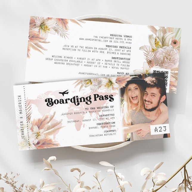 Pampas Grass Boarding Pass Einladung Hochzeit (Von Creator hochgeladen)