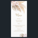 Pampas Grass Bohemisch Blush Hochzeitsempfang Menükarte<br><div class="desc">Unsere Pampas Grass Bohemische Karte für Hochzeitsessen ist perfekt für eine Hochzeitsfeier. Das moderne rustikale bohobische Design besticht durch seine romantische Aquarell-Blume mit Blume in sanften Weizentönen,  Lila,  Rosa und Cremeweiß mit Akzenten aus Pampas-Gras. Diese Speisekarte kann für Hochzeitsfeiern,  Proben oder jede Veranstaltung verwendet werden.</div>