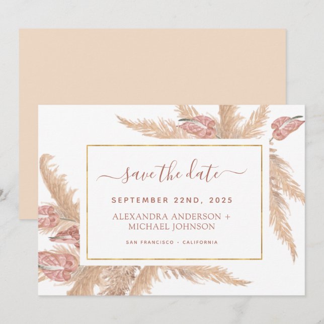Pampas Grass Bohemisch Boho Save the Date Einladun Einladung (Vorne/Hinten)