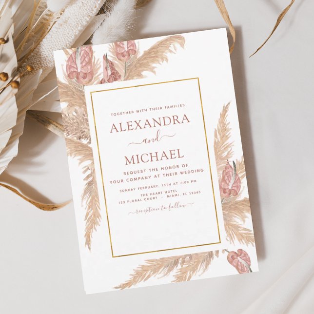 Pampas Grass Bohemisch Boho Tropical Wedding Einladung (Von Creator hochgeladen)