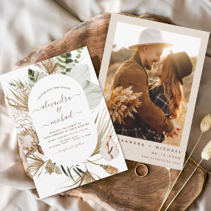 Pampas Grass Bohemisch Foto Boho Tropical Wedding Einladung