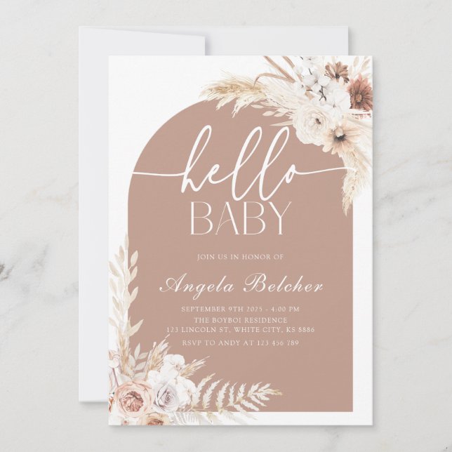 Pampas Grass Boho Babydusche Einladung (Vorderseite)