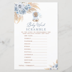 Pampas Grass Boho Bear Baby Word Scramble Game