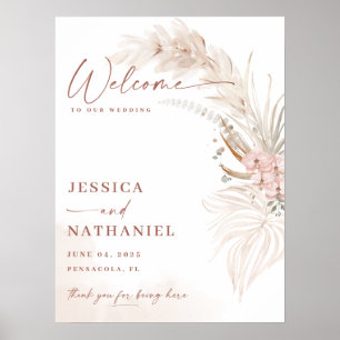 Pampas Grass Boho Bloral Wedding Willkommen Poster