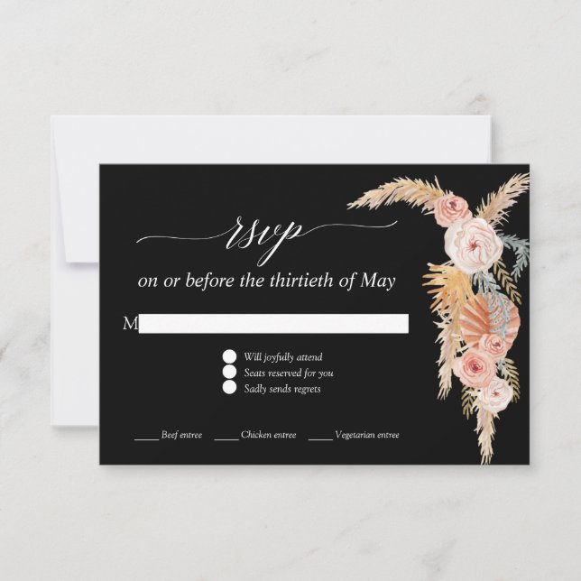 Pampas Grass Boho Blush Rose Black UAWG RSVP Karte (Vorderseite)