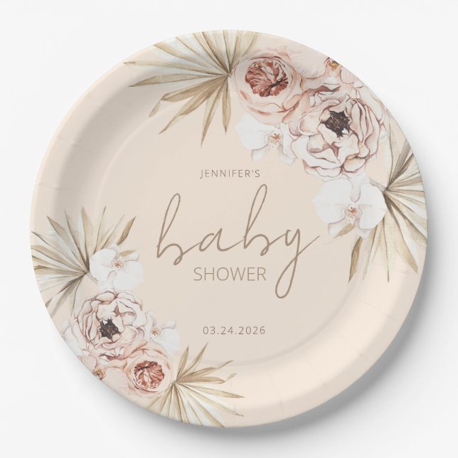 Pampas Grass Boho Bohemisch Baby Dusche Pappteller (Vorderseite)