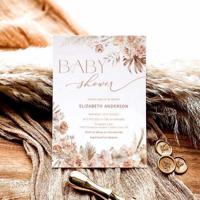 Pampas Grass Boho Bohemisch Floral Baby Dusche Einladung (Von Creator hochgeladen)