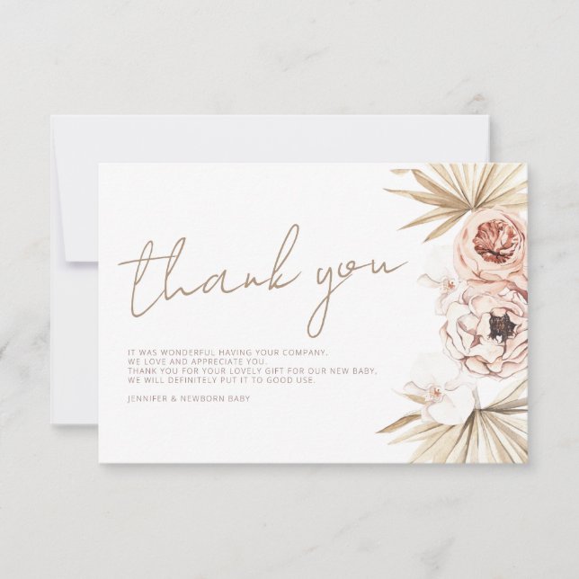 Pampas Grass Boho Bohemisch Vielen Dank Baby Dusch Dankeskarte (Vorderseite)