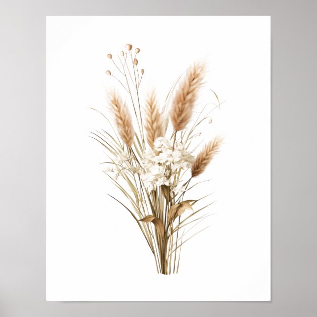 Pampas Grass Boho Botanisches neutrales Dekorposte Poster (Vorne)