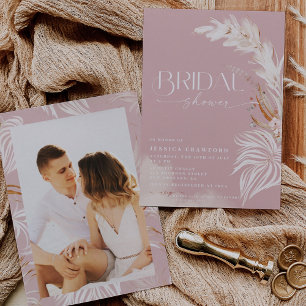 Pampas Grass Boho Dusty Rose Foto Brautparty Einladung