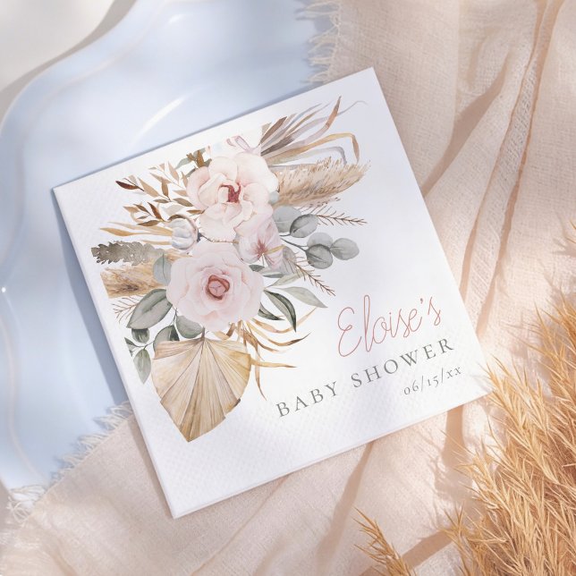 Pampas Grass Boho Elegant Girl Baby Shower Serviette (Von Creator hochgeladen)