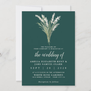 Pampas Grass Boho Emerald Green Wedding Einladung