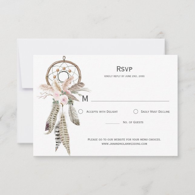 Pampas Grass Boho Feathers Dreamcatcher RSVP Card (Vorderseite)