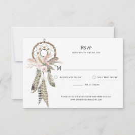 Pampas Grass Boho Feathers Dreamcatcher RSVP Card Karte