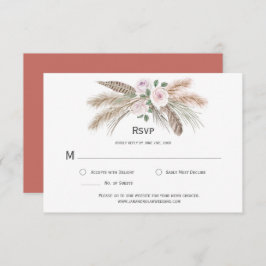 Pampas Grass Boho Feathers Terra Cotta Pink Floral RSVP Karte
