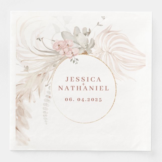 Pampas Grass Boho Floral Wedding Serviette (Vorderseite)