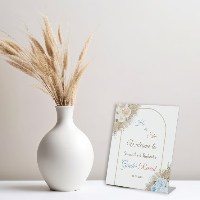 Pampas Grass Boho Gender Reveal Willkommen Sockelschild (Von Creator hochgeladen)