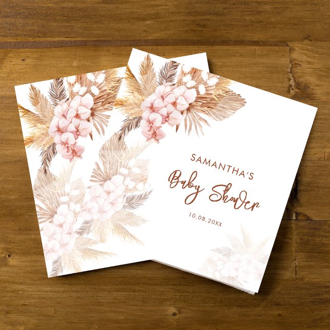 Pampas Grass Boho Girl Babydusche Serviette (Pampas Grass Script Baby Shower Terracotta Paper Napkins)