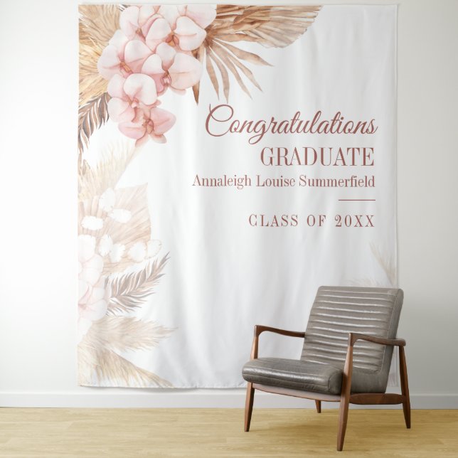 Pampas Grass Boho Graduate Foto Stand Hintergrund Wandteppich (Beispiel)
