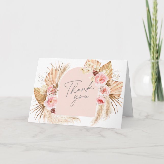 Pampas Grass Boho Hochzeit Blumenbogen Moderne Dankeskarte (Vorderseite)