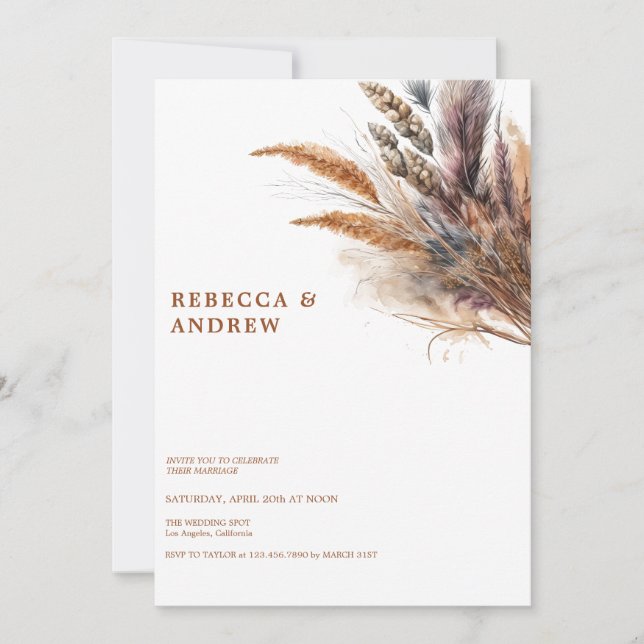 Pampas Grass | Boho Minimalistisch | QR Code Weddi Einladung (Vorderseite)