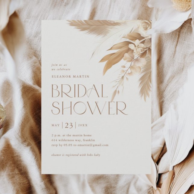Pampas Grass Boho Neutrales Brautparty Einladung (Pampas grass elegant type boho neutral bridal shower invitation.)