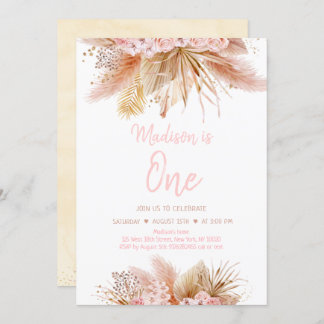 Pampas Grass Boho Pink Floral Girl Geburtstag Einladung