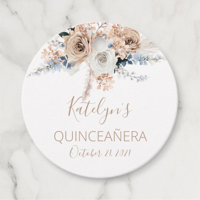 Pampas Grass Boho Quinceañera Gefältags Geschenkanhänger (Vorderseite)