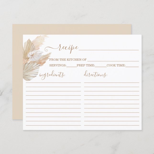 Pampas Grass boho Rezept Karte (Vorne/Hinten)