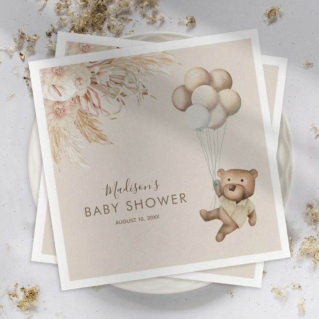 Pampas Grass Boho Teddy Bear Babydusche Napkins Serviette (Von Creator hochgeladen)