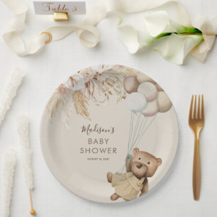 Pampas Grass Boho Teddy Bear Babydusche Pappteller