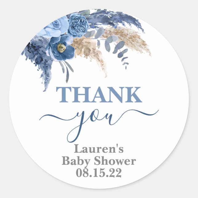 Pampas Grass Boy Baby Shower Classic Round Sticker (Vorderseite)