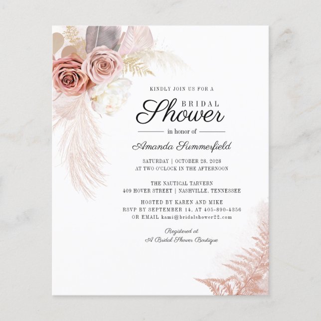 Pampas Grass Bridal Dusche Einladung (Vorderseite)