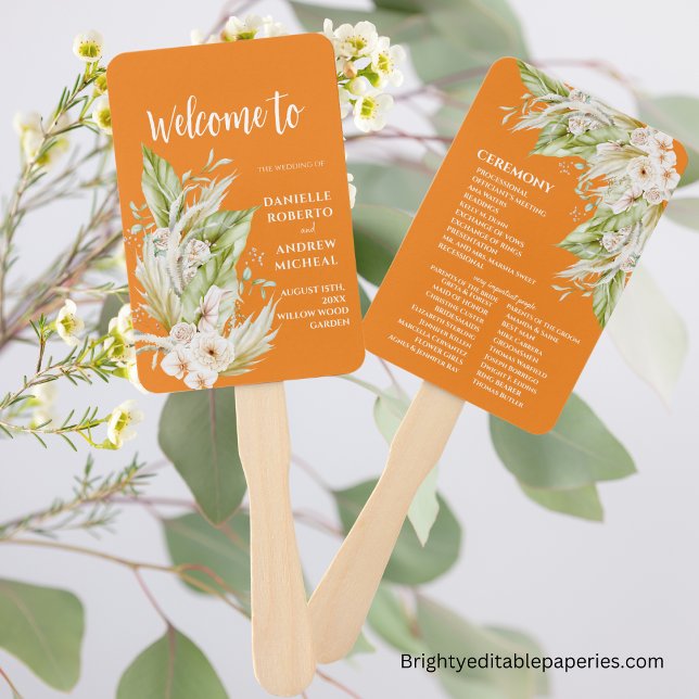 Pampas Grass Bright Terracotta Wedding Program Fächer (Add a touch of nature to your wedding day.)