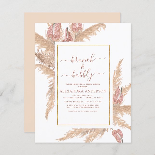 Pampas Grass Brunch Bubbly Boho Brautparty Invi (Vorne/Hinten)