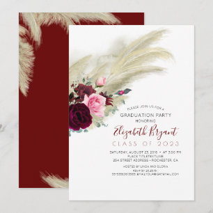 Pampas Grass Burgund Roter Floral Abschluss Einladung