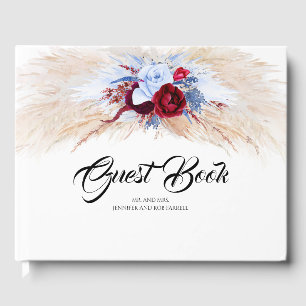 Pampas Grass Burgundy Red and Dusty Blue Wedding Gästebuch