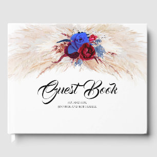 Pampas Grass Burgundy Red and Navy Blue Wedding Gästebuch
