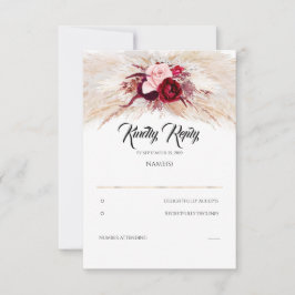 Pampas Grass Burgundy Red Chic Wedding RSVP Karte